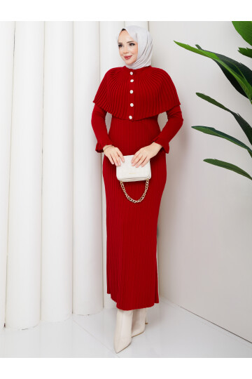 PELERİNLİ ELBİSE - KIRMIZI