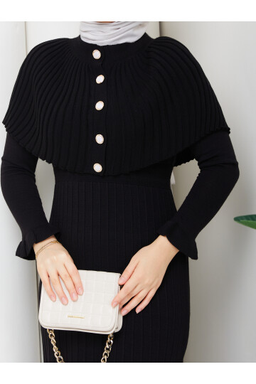 PELERİNLİ ELBİSE - SİYAH