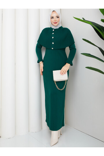 PELERİNLİ ELBİSE - YEŞİL