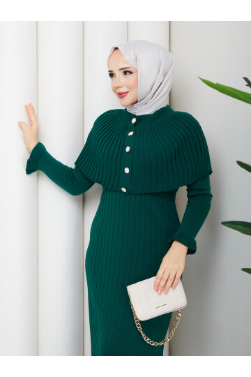 PELERİNLİ ELBİSE - YEŞİL