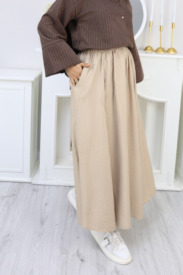 PERY CEPLİ KETEN ETEK -KREM