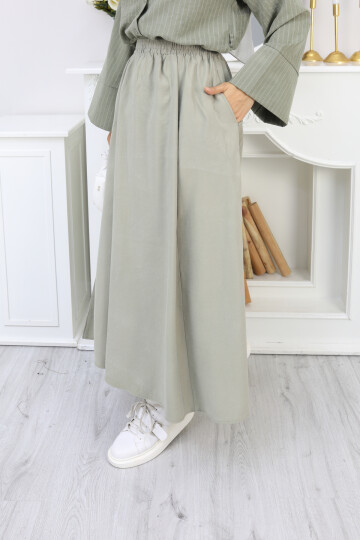 PERY CEPLİ KETEN ETEK -MİNT YEŞİL