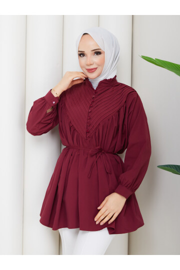 POPLİN V NERVÜRLÜ GÖMLEK - BORDO