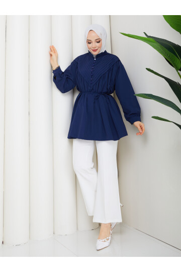 POPLİN V NERVÜRLÜ GÖMLEK KOMBİN - LACİVERT