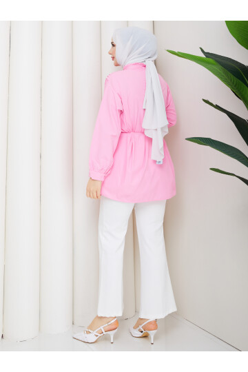 POPLİN V NERVÜRLÜ GÖMLEK KOMBİN - PEMBE