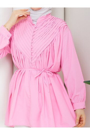 POPLİN V NERVÜRLÜ GÖMLEK KOMBİN - PEMBE