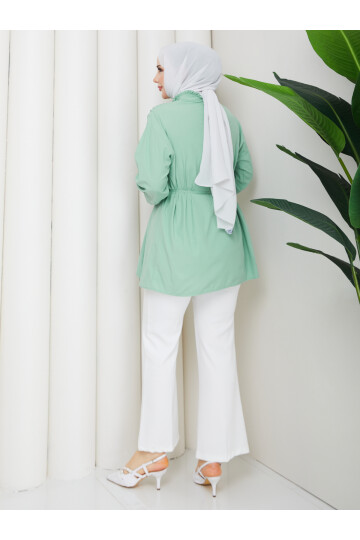 POPLİN V NERVÜRLÜ GÖMLEK - MİNT YEŞİLİ
