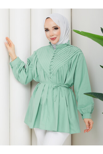 POPLİN V NERVÜRLÜ GÖMLEK - MİNT YEŞİLİ