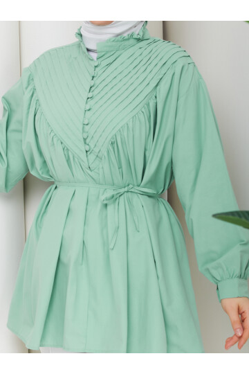 POPLİN V NERVÜRLÜ GÖMLEK - MİNT YEŞİLİ