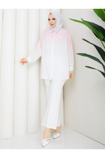 ROCCO ÇİZGİLİ TAŞLI GÖMLEK KOMBİN - TOZ PEMBE