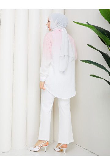 ROCCO ÇİZGİLİ TAŞLI GÖMLEK KOMBİN - TOZ PEMBE