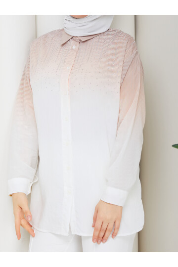 ROCCO ÇİZGİLİ TAŞLI GÖMLEK KOMBİN - VİZON