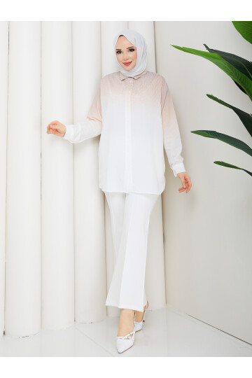 ROCCO ÇİZGİLİ TAŞLI GÖMLEK KOMBİN - VİZON