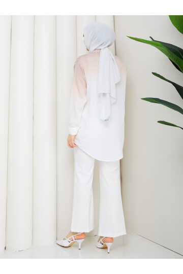 ROCCO ÇİZGİLİ TAŞLI GÖMLEK KOMBİN - VİZON