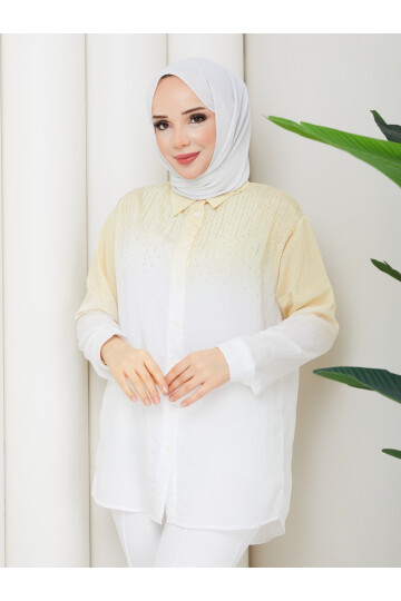 ROCCO ÇİZGİLİ TAŞLI GÖMLEK - SARI