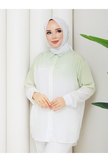 ROCCO ÇİZGİLİ TAŞLI GÖMLEK - YEŞİL