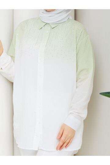 ROCCO ÇİZGİLİ TAŞLI GÖMLEK - YEŞİL
