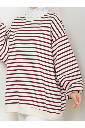 ŞIK ÇİZGİLİ 3 İP DÜZ SWEAT -BORDO