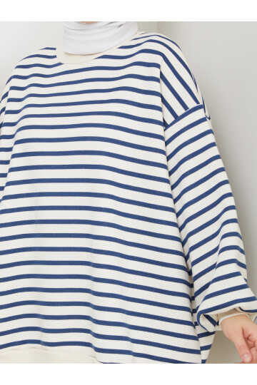 ŞIK ÇİZGİLİ 3 İP DÜZ SWEAT -MAVİ