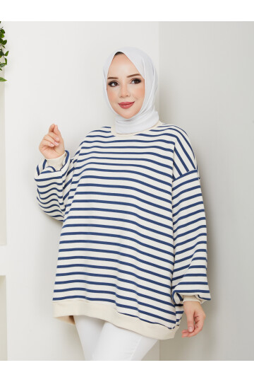 ŞIK ÇİZGİLİ 3 İP DÜZ SWEAT -MAVİ