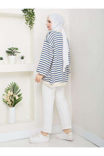 ŞIK ÇİZGİLİ 3 İP DÜZ SWEAT -MAVİ