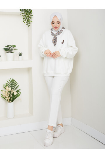 ÜÇ İP FUARLI SWEAT-BEYAZ