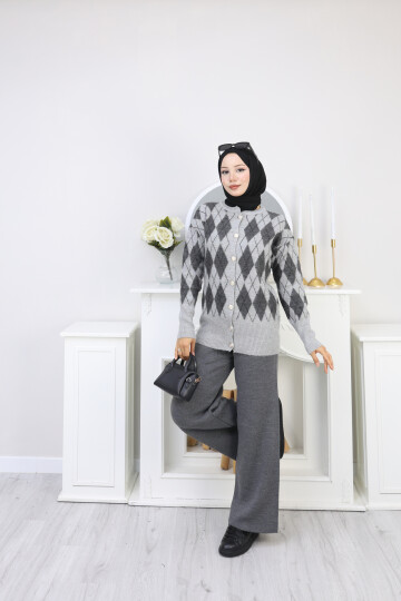 V BAKLAVA  DESEN HIRKA -GRİ