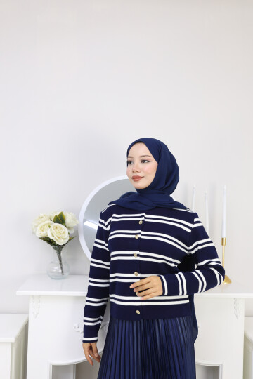 VN ÇİZGİLİ HIRKA ETEK KOMBİN -LACİVERT