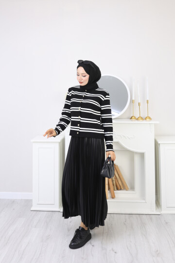 VN ÇİZGİLİ HIRKA ETEK KOMBİN -SİYAH