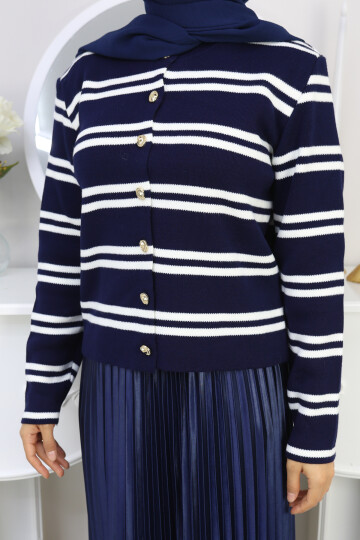 VN ÇİZGİLİ KISA HIRKA -LACİVERT