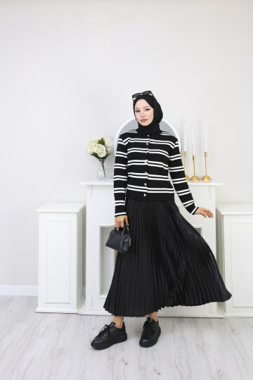 VN ÇİZGİLİ KISA HIRKA -SİYAH