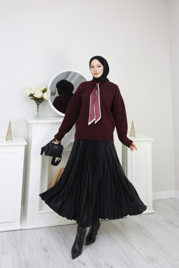 VNZ FULARLI KAZAK ETEK KOMBİN -BORDO