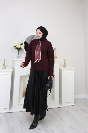 VNZ FULARLI KAZAK ETEK KOMBİN -BORDO
