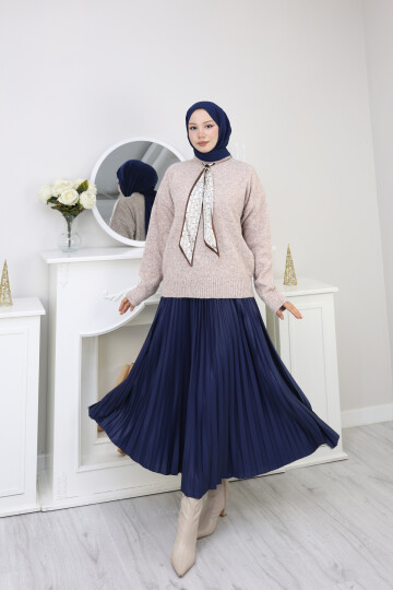 VNZ FULARLI KAZAK ETEK KOMBİN -VİZON