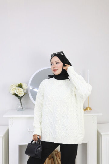 VNZ ÖRGÜLÜ TRİKO KAZAK-BEYAZ