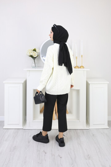 VNZ ÖRGÜLÜ TRİKO KAZAK-BEYAZ