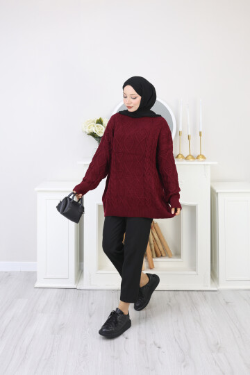 VNZ ÖRGÜLÜ TRİKO KAZAK- BORDO