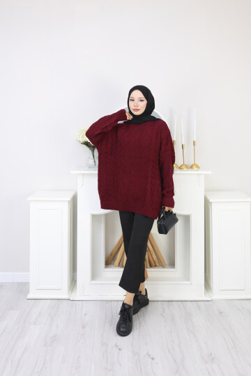 VNZ ÖRGÜLÜ TRİKO KAZAK- BORDO