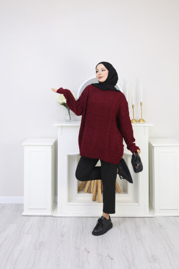 VNZ ÖRGÜLÜ TRİKO KAZAK- BORDO