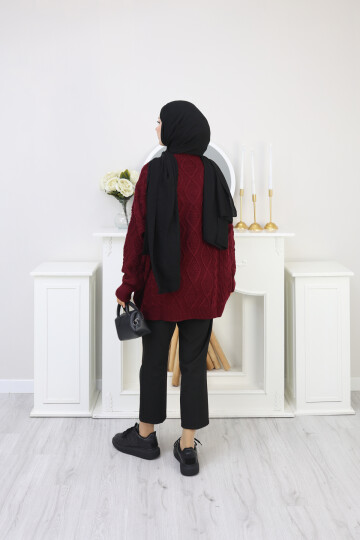 VNZ ÖRGÜLÜ TRİKO KAZAK- BORDO