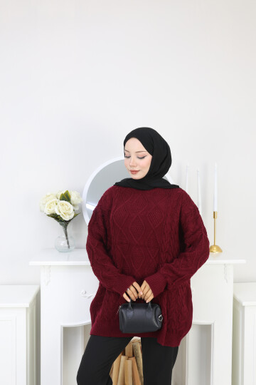 VNZ ÖRGÜLÜ TRİKO KAZAK- BORDO