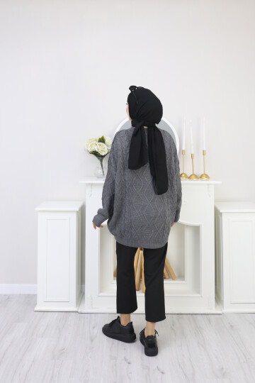 VNZ ÖRGÜLÜ TRİKO KAZAK- GRİ