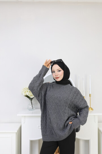 VNZ ÖRGÜLÜ TRİKO KAZAK- GRİ