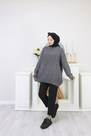 VNZ ÖRGÜLÜ TRİKO KAZAK- GRİ