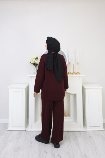 YANLARI DÜĞME DETAY TRİKO TAKIM -BORDO