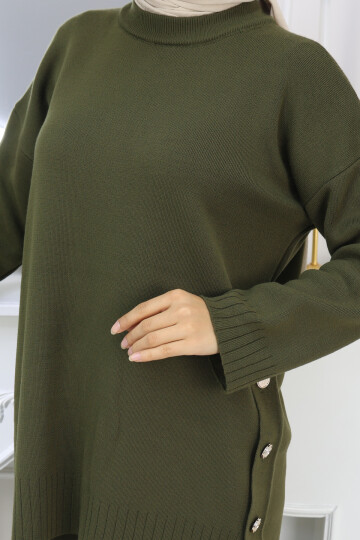 YANLARI DÜĞME DETAY TRİKO TAKIM -HAKİ