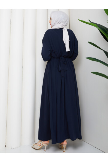 YANLARI GOLD DETAY ELBİSE - LACİVERT