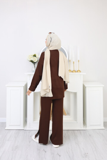 YIRTMAÇ DETAY TRİKO TAKIM-ACI KAHVE