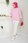 ÇİZGİLİ SWEAT KUMAŞ PANTALON KOMBİN-PEMBE
