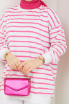 ÇİZGİLİ SWEAT KUMAŞ PANTALON KOMBİN-PEMBE